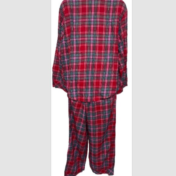 Victoria's Secret Red Pink Green Plaid Gold Thread Pajama SET Size M Lounge EUC - Picture 3 of 10